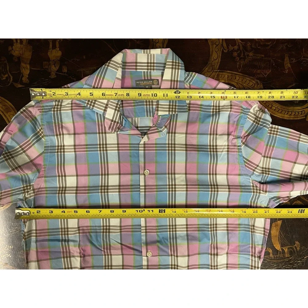 Peter Millar‎ Summer Comfort Performance Mens Pink Blue Plaid Button Up Shirt M